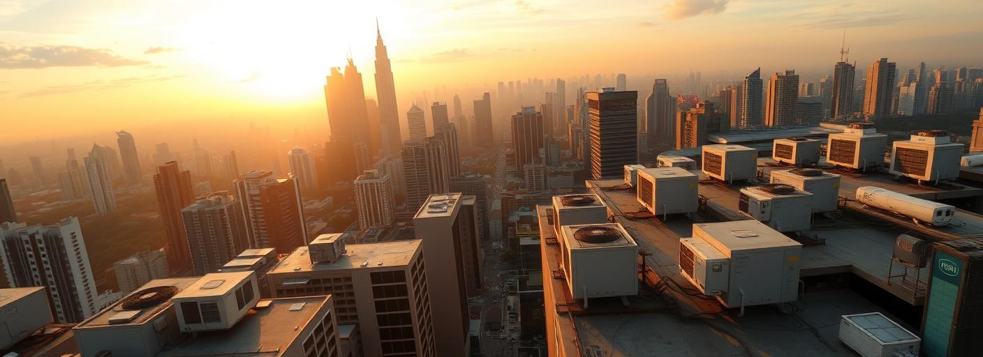 Kuala Lumpur skyline with rooftop air conditioning condensers